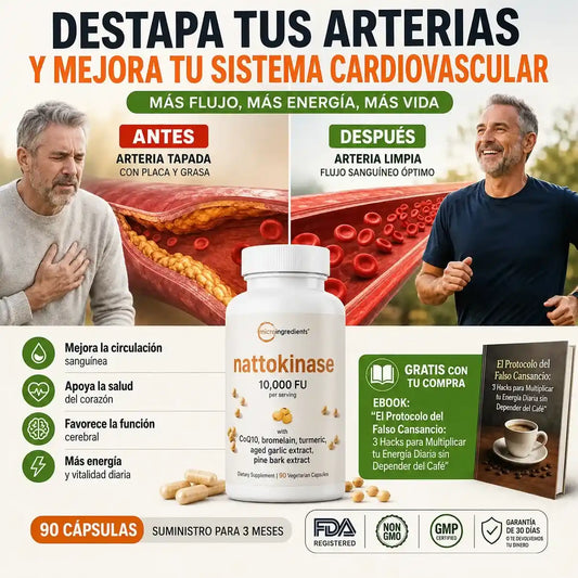 Fórmula avanzada de Nattokinase disuelve obstrucciones y limpia tus arterias + Guia GRATIS "El Protocolo del Falso Cansancio