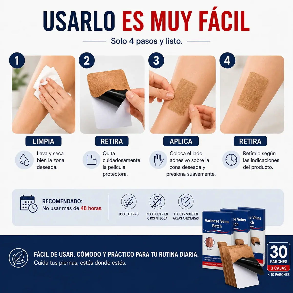 Parches Varices™ Alivio Diario, Sensación de Ligereza y Bienestar Desde la Primera Aplicación